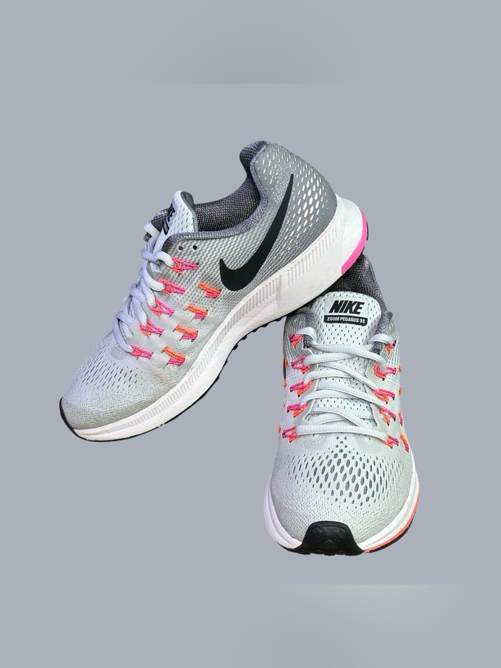 Nike Zoom Pegasus 33 Running Shoes Gray Pink Orange Women’s Size 6.5
